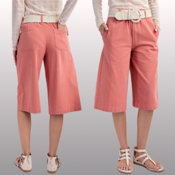 New in! So Cute Washed Cotton Twill Capri Pants Elastic Waist Relaxed Fit - Picture 1 of 8